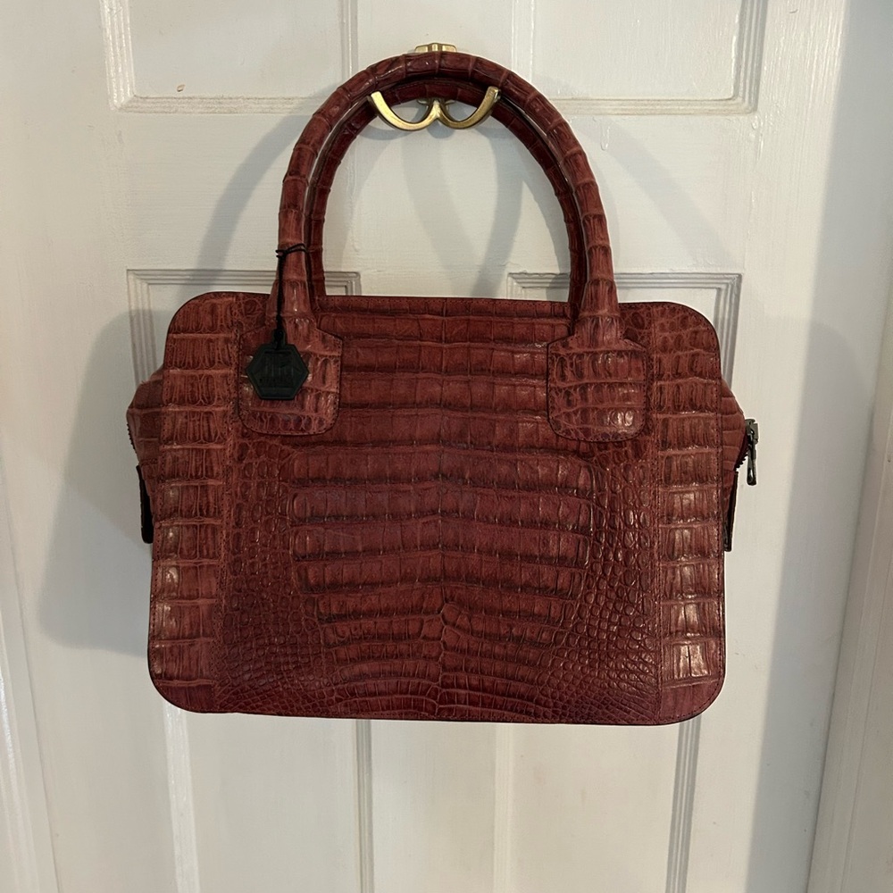 Crocodile Top Handle Bag Matte Purple/Brown